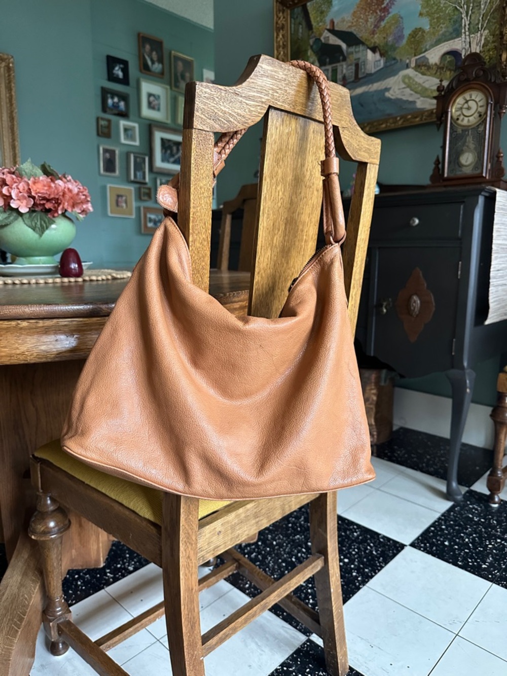latico Tan Leather Braided-Strap Hobo Bag